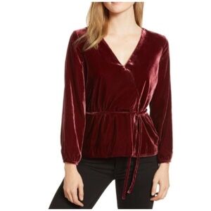 Elegant Velvet Wrap Top - Burgundy
